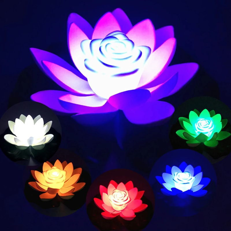 LED Waterproof Floating Lotus Light Battery Operated Artificial Lily Flower Night Lamp For Pond Poo 0
