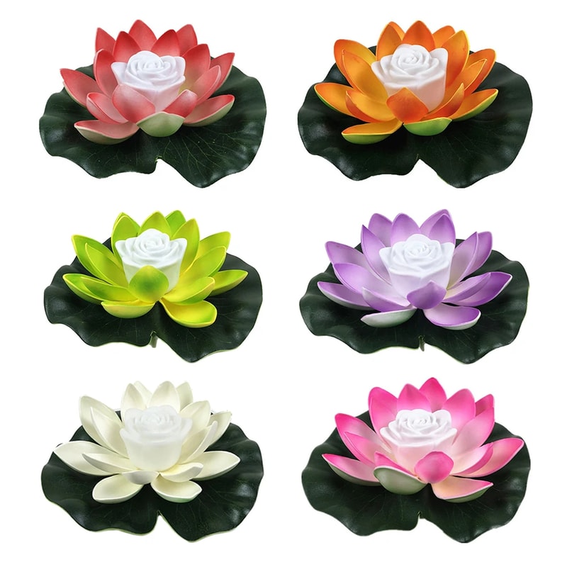 LED Waterproof Floating Lotus Light Battery Operated Artificial Lily Flower Night Lamp For Pond Poo 2