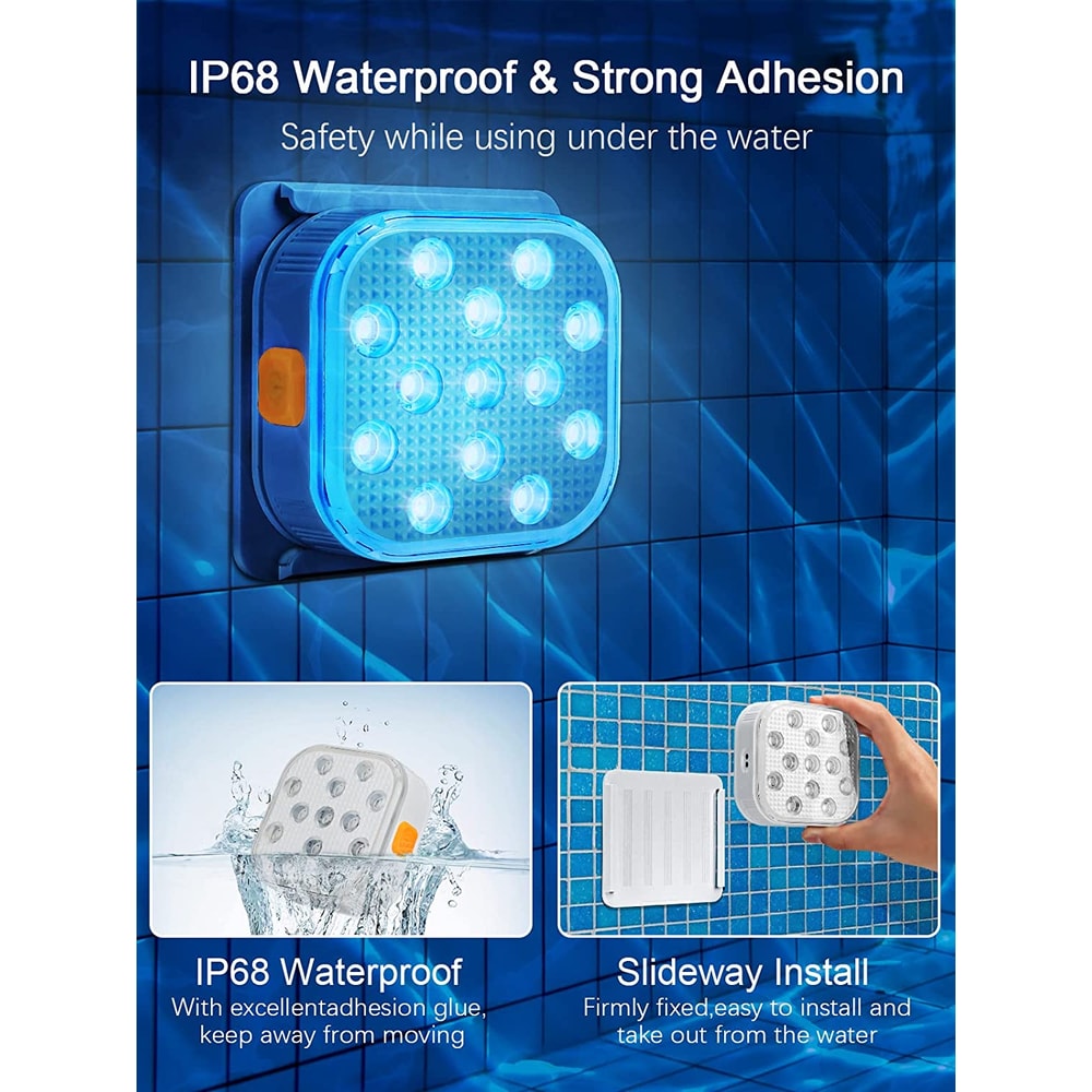 LED Submersible Pool Lights, Rechargeable Remote Control Swimming Pool Lights with Timer, Color Changing