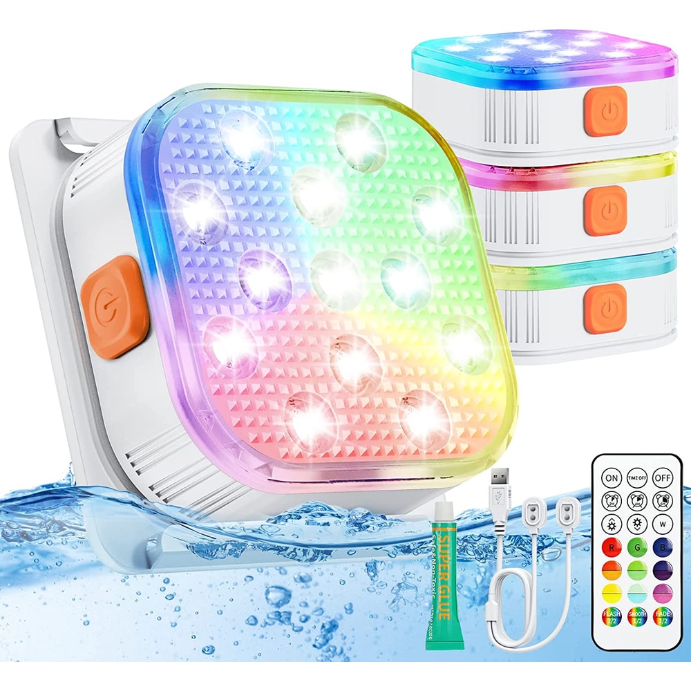 LED Submersible Pool Lights with Remote Control, Rechargeable Underwater Lights, Color Changing Timer for Pools