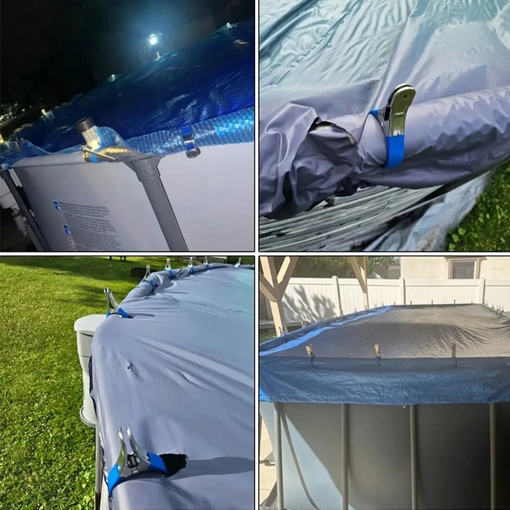 Stainless Steel Pool Cover Clips with Blue Handles Heavy Duty Windproof Spring Clips for Secure Pool Covers