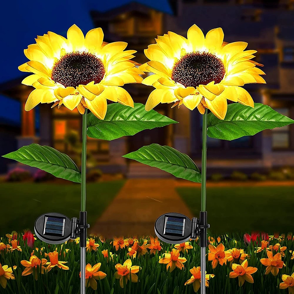 Outdoor Solar Sunflower LED Garden Lights Waterproof Smart Yard Decor For Weddings Holidays 0