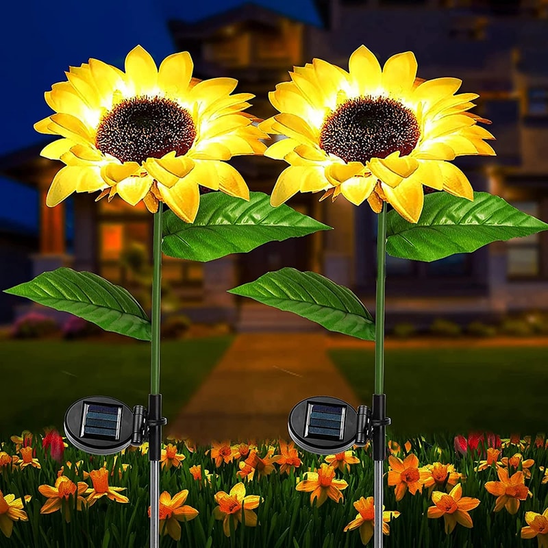 Outdoor Solar Sunflower LED Garden Lights Waterproof Smart Yard Decor For Weddings Holidays 0