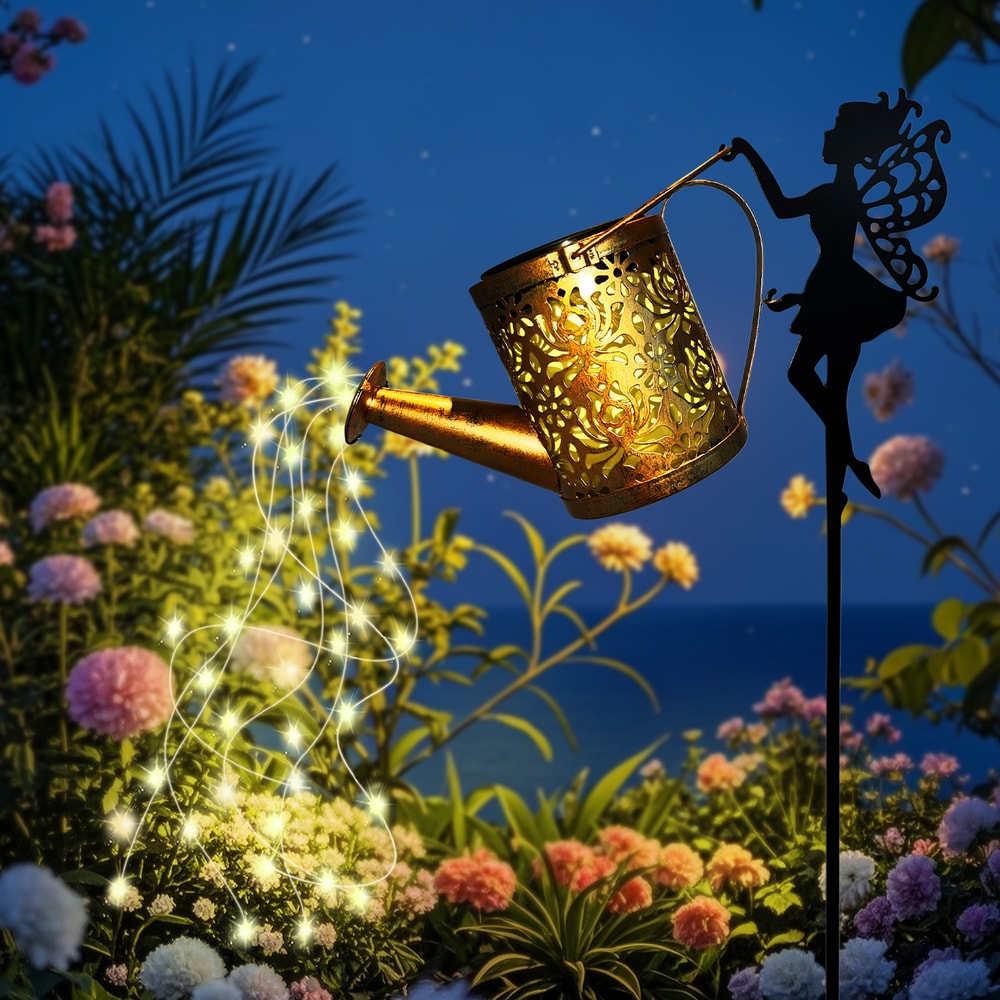 Solar Watering Can Lights Outdoor Waterfall Garden String Fairy Lights Solar Kettle Projection Ligh 1