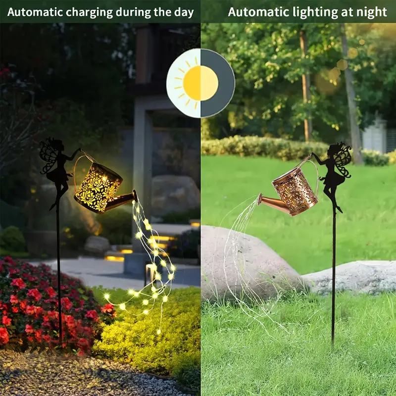 Solar Watering Can Lights Outdoor Waterfall Garden String Fairy Lights Solar Kettle Projection Ligh 2