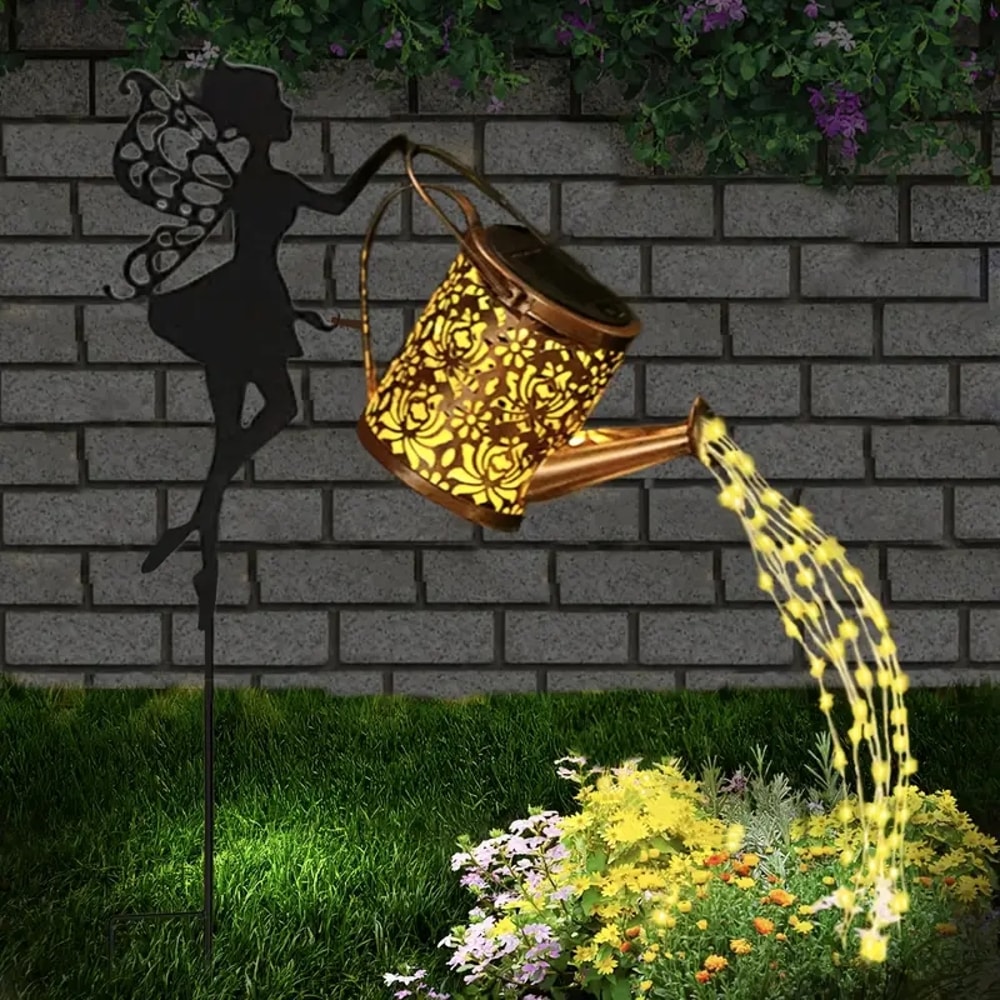 Solar Watering Can Lights Outdoor Waterfall Garden String Fairy Lights Solar Kettle Projection Ligh 3