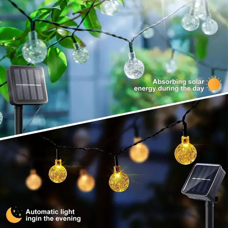 Solar String Lights LED Crystal Globe Outdoor Waterproof with Lighting Modes Perfect for Garden.