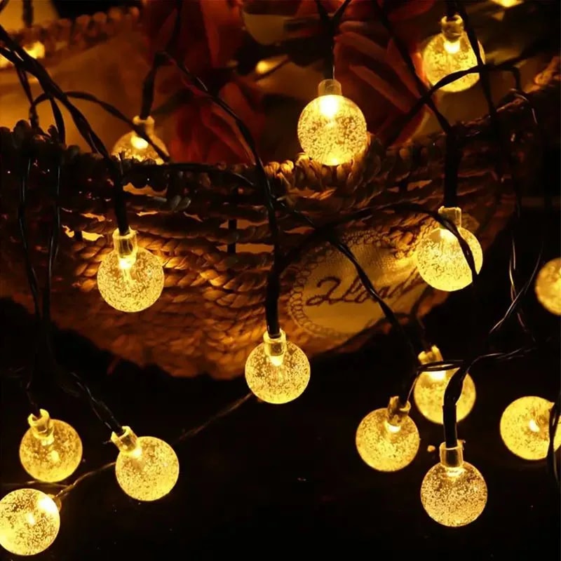 Solar String Lights LED Crystal Globe Outdoor Waterproof with Lighting Modes Perfect for Garden.