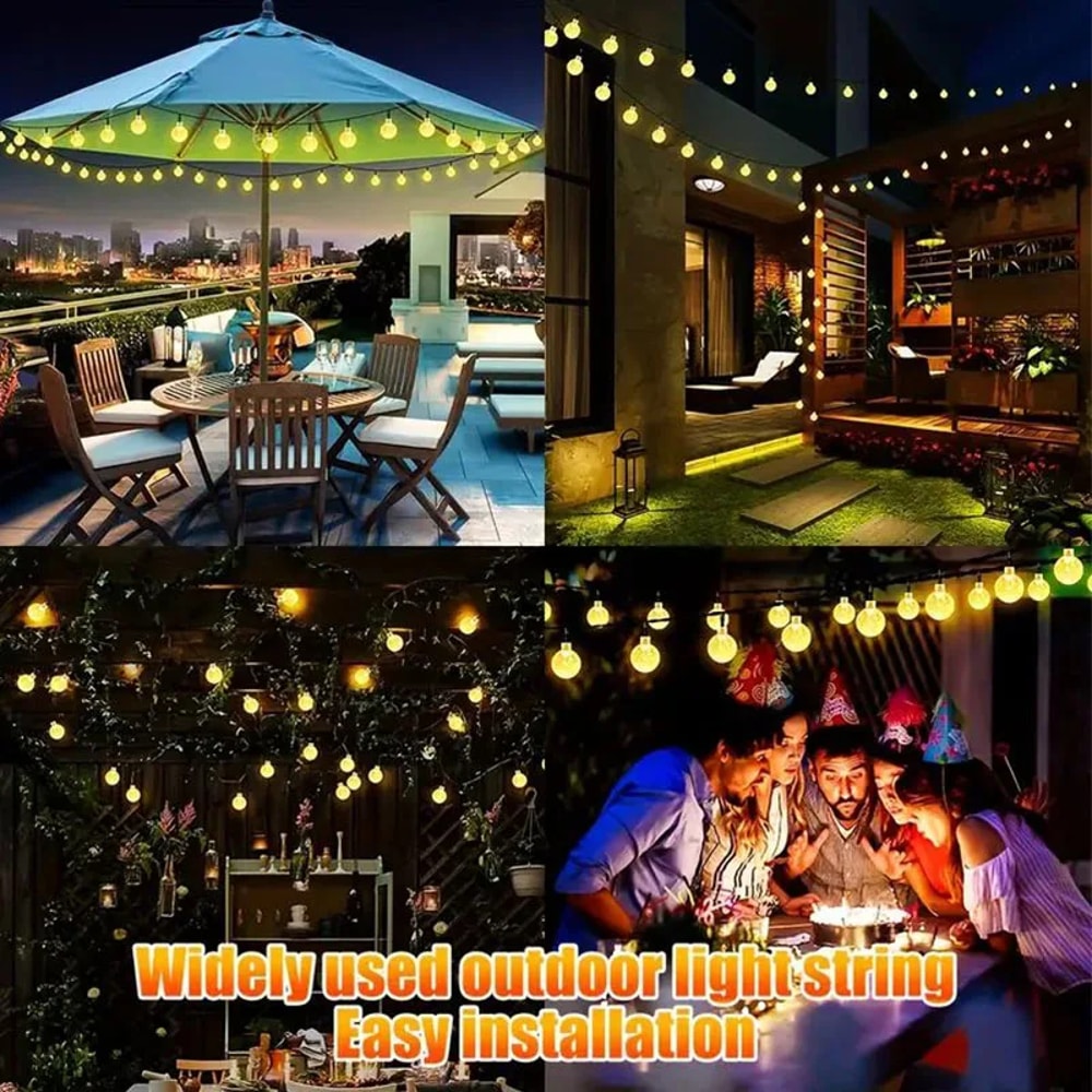 Solar String Lights LED Crystal Globe Outdoor Waterproof with Lighting Modes Perfect for Garden.