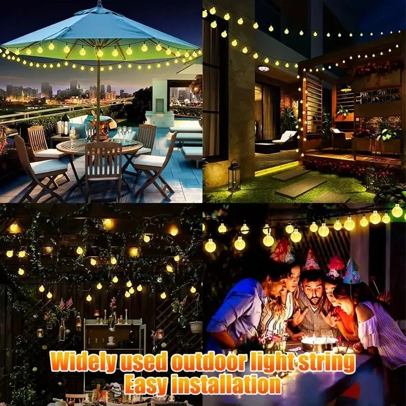 Solar String Lights LED Crystal Globe Outdoor Waterproof with Lighting Modes Perfect for Garden.