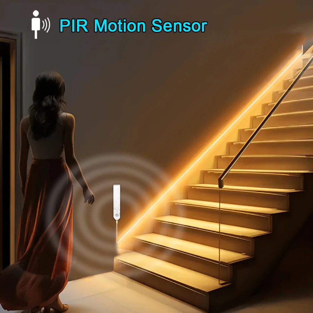 Motion Sensor LED Strip Lights Battery Powered, LEDs/m for Stairways, Bedrooms & Closets
