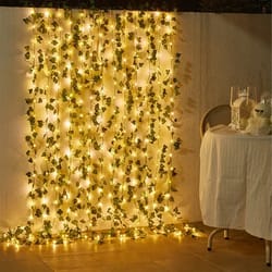 solar floral vine fairy lights green leaf string lights for home, garden, and holiday decoration