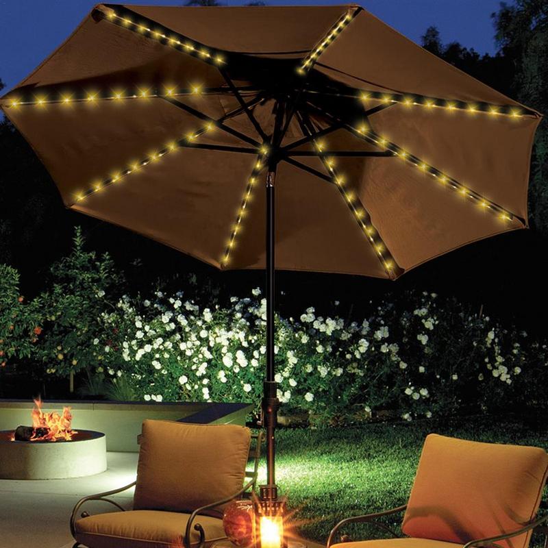 Solar LED Lighted Cantilever Patio Umbrella Brightness Modes Outdoor Hanging Umbrella 1