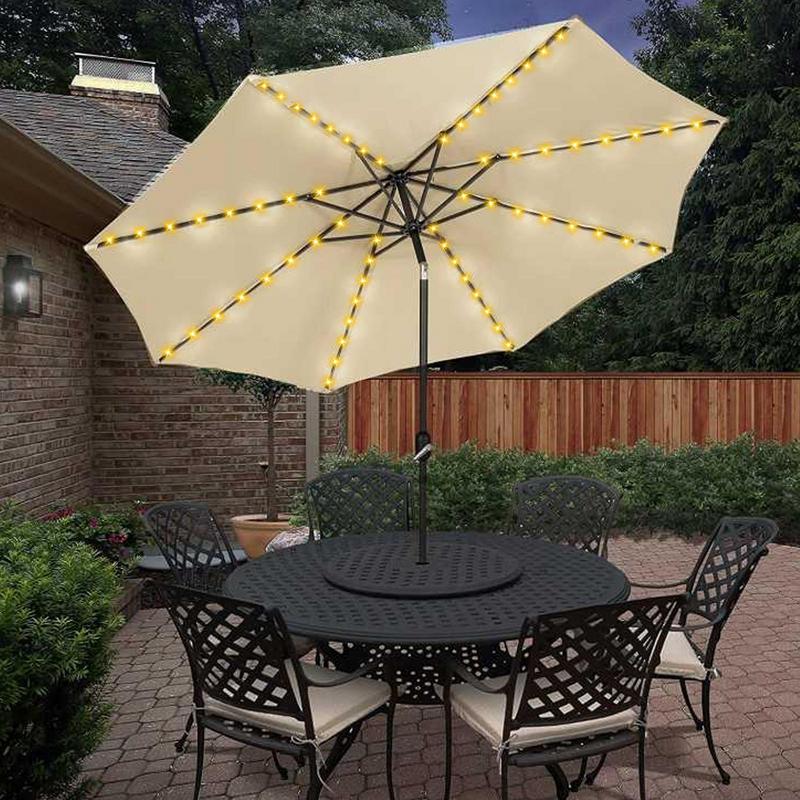 Solar LED Lighted Cantilever Patio Umbrella Brightness Modes Outdoor Hanging Umbrella 2