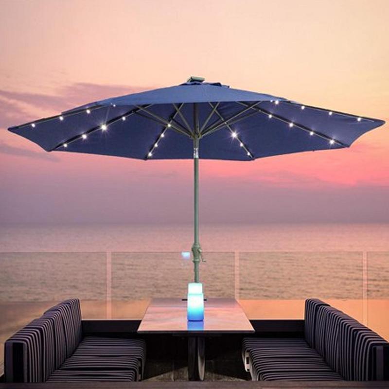 Solar LED Lighted Cantilever Patio Umbrella Brightness Modes Outdoor Hanging Umbrella 5