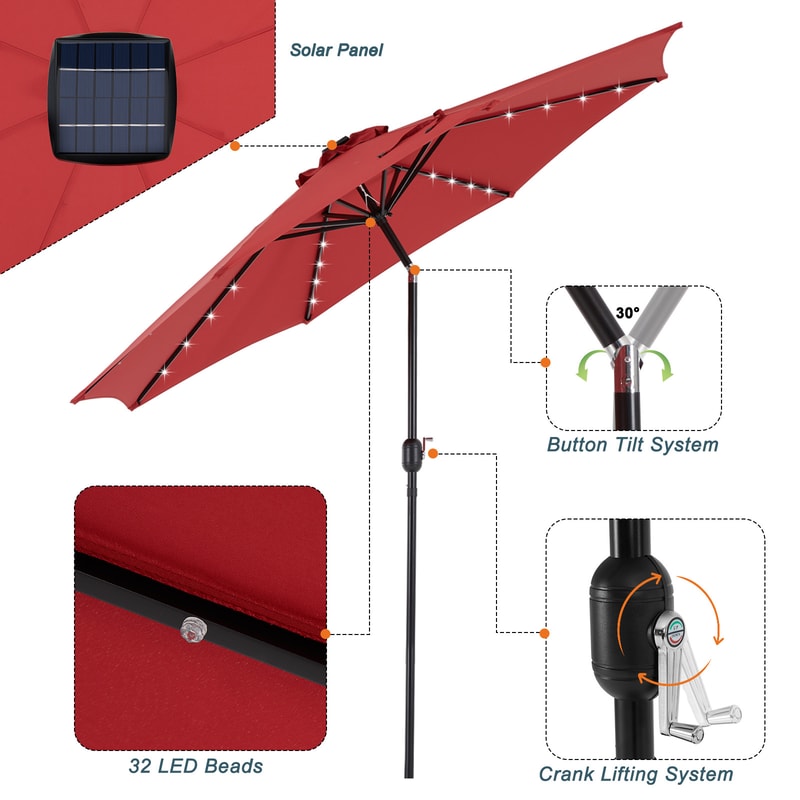 Solar Patio Umbrella With LED Lights UVResistant Outdoor Table Umbrella With Tilt Crank For Backya 2