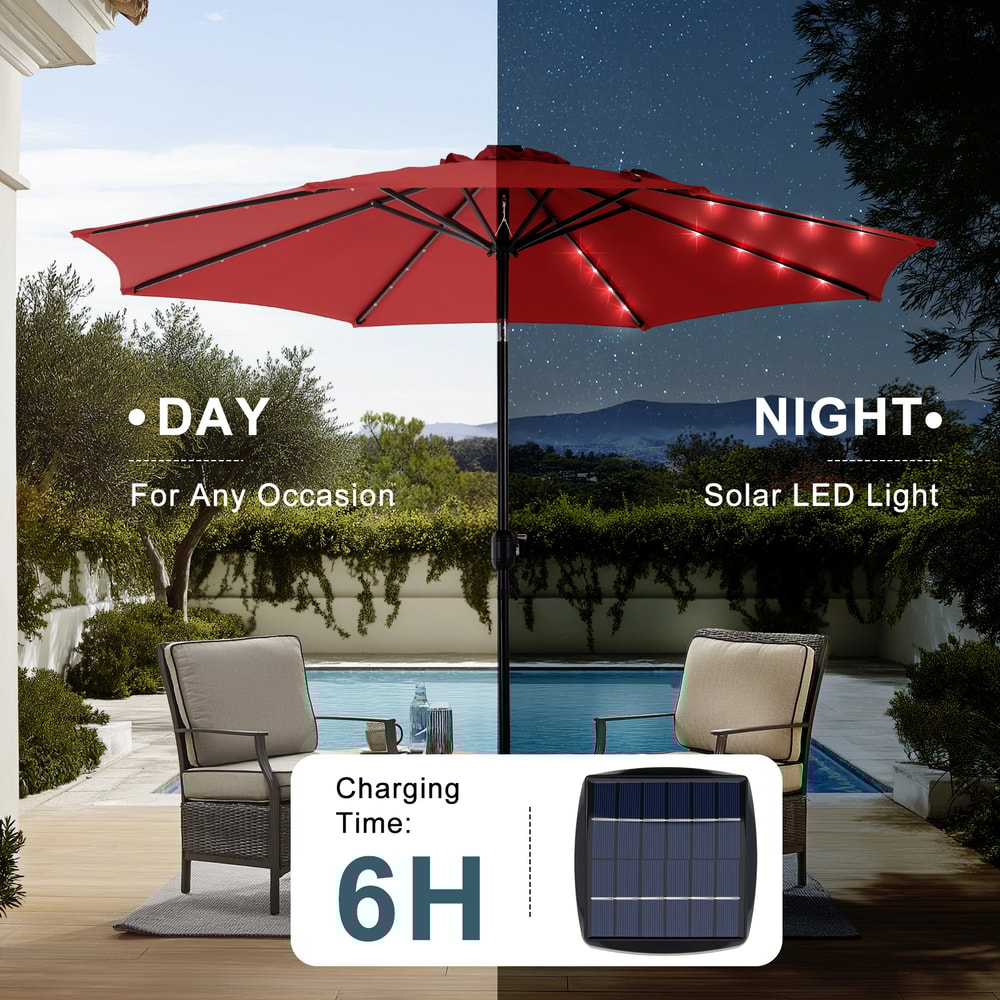 Solar Patio Umbrella With LED Lights UVResistant Outdoor Table Umbrella With Tilt Crank For Backya 4
