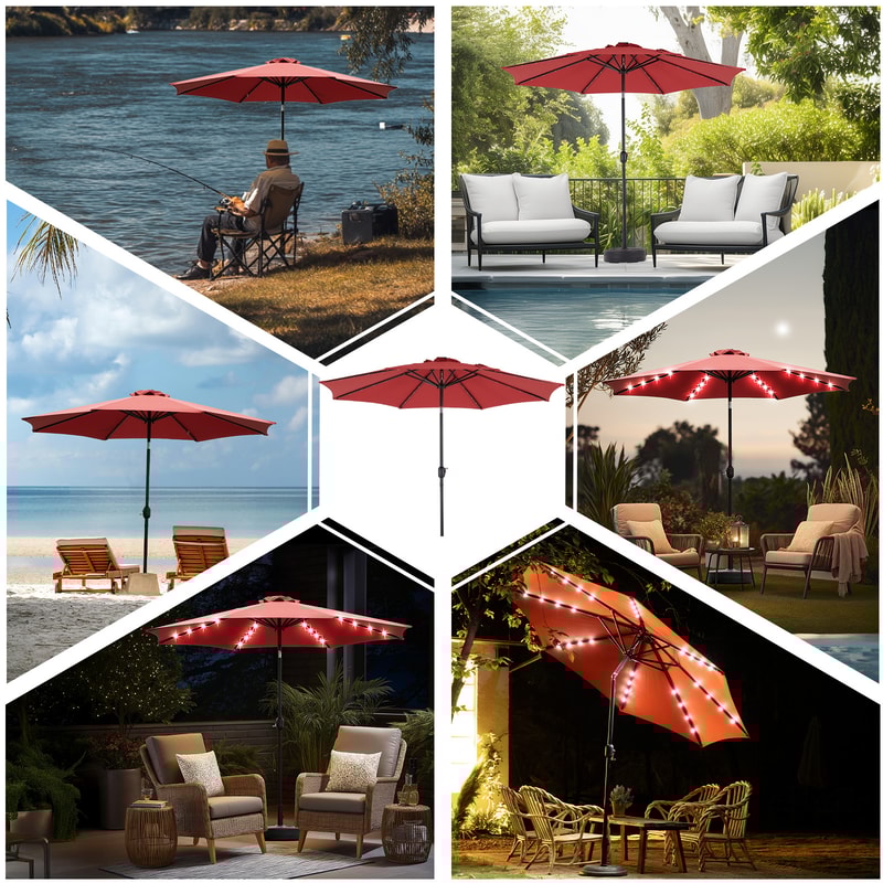 Solar Patio Umbrella With LED Lights UVResistant Outdoor Table Umbrella With Tilt Crank For Backya 5