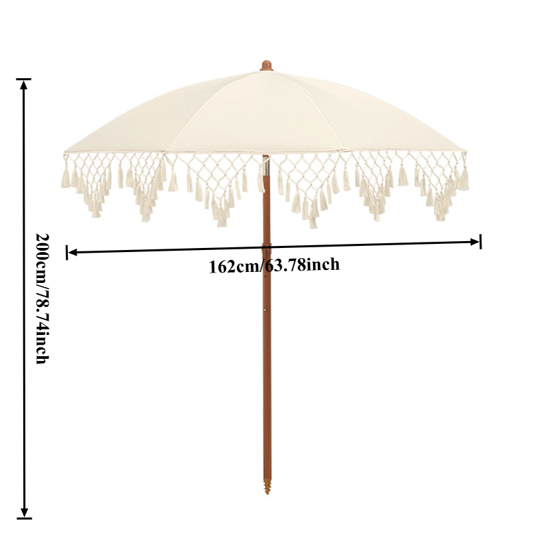Reversible Portable Umbrella with Triangle Fringe Decoration Perfect for Courtyards, Balconies, and Beach Use