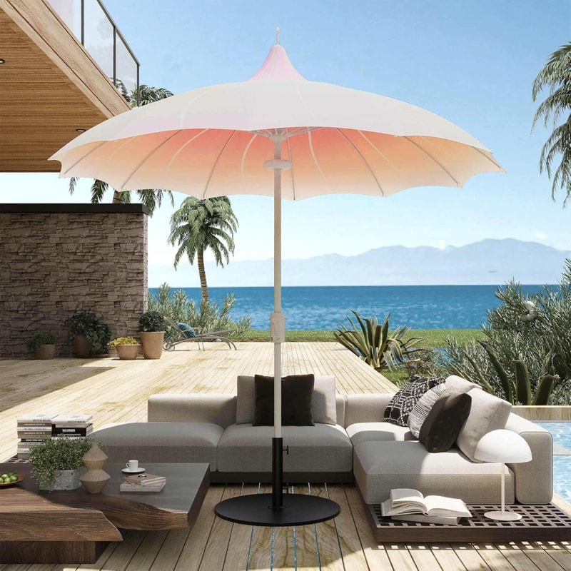 Outdoor Patio Umbrella with Lights Rotating Market Umbrella with Petal Canopy Design