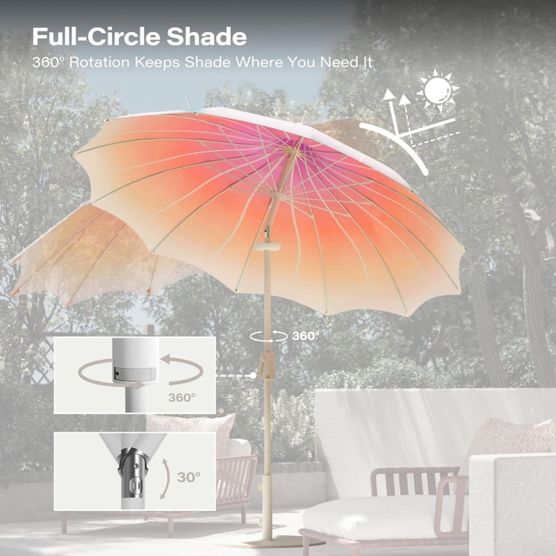 Outdoor Patio Umbrella with Lights Rotating Market Umbrella with Petal Canopy Design