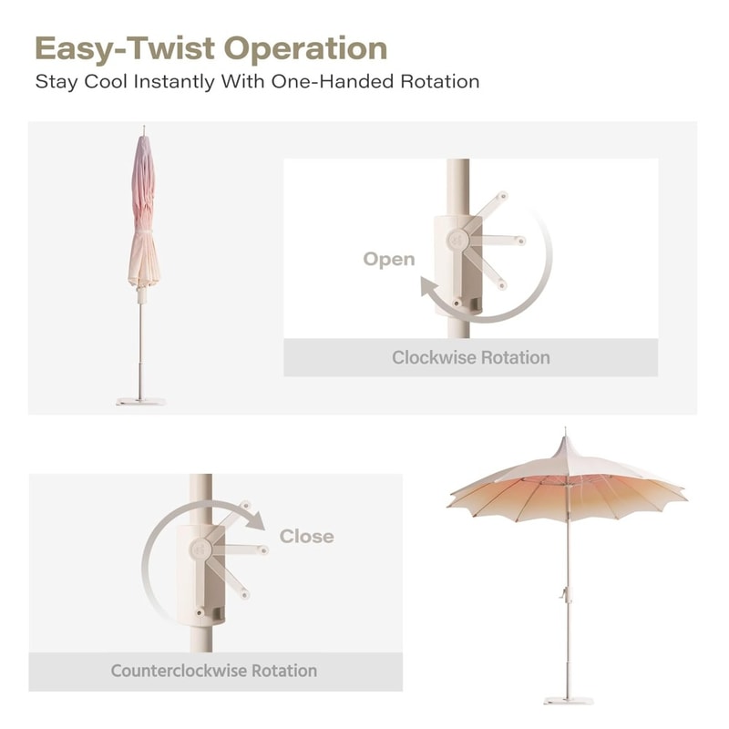 Outdoor Patio Umbrella with Lights Rotating Market Umbrella with Petal Canopy Design