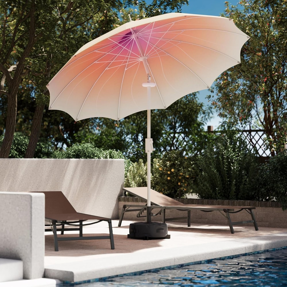 Outdoor Patio Umbrella with Lights Rotating Market Umbrella with Petal Canopy Design