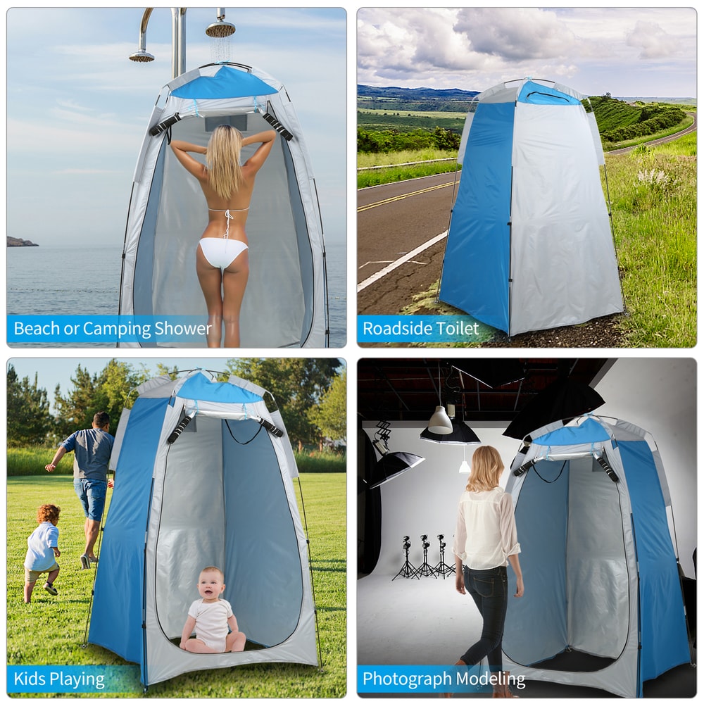 Portable Beach Shower & Toilet Privacy Tent Outdoor Sun & Rain Shelter with Window for Camping