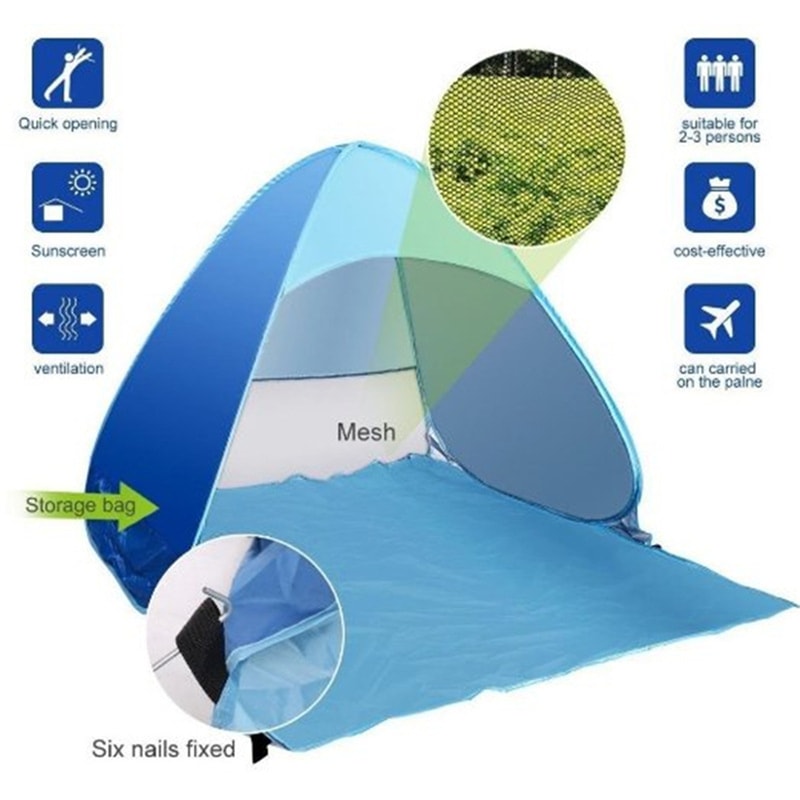 Quick Automatic Beach Tent Sun Shelter Portable Beach Canopy for Camping & Fishing