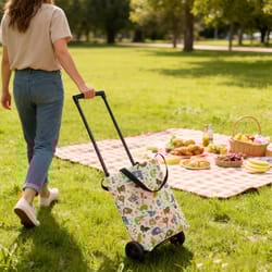 foldable shopping cart rolling tote bag reusable grocery trolley for travel, market and beach