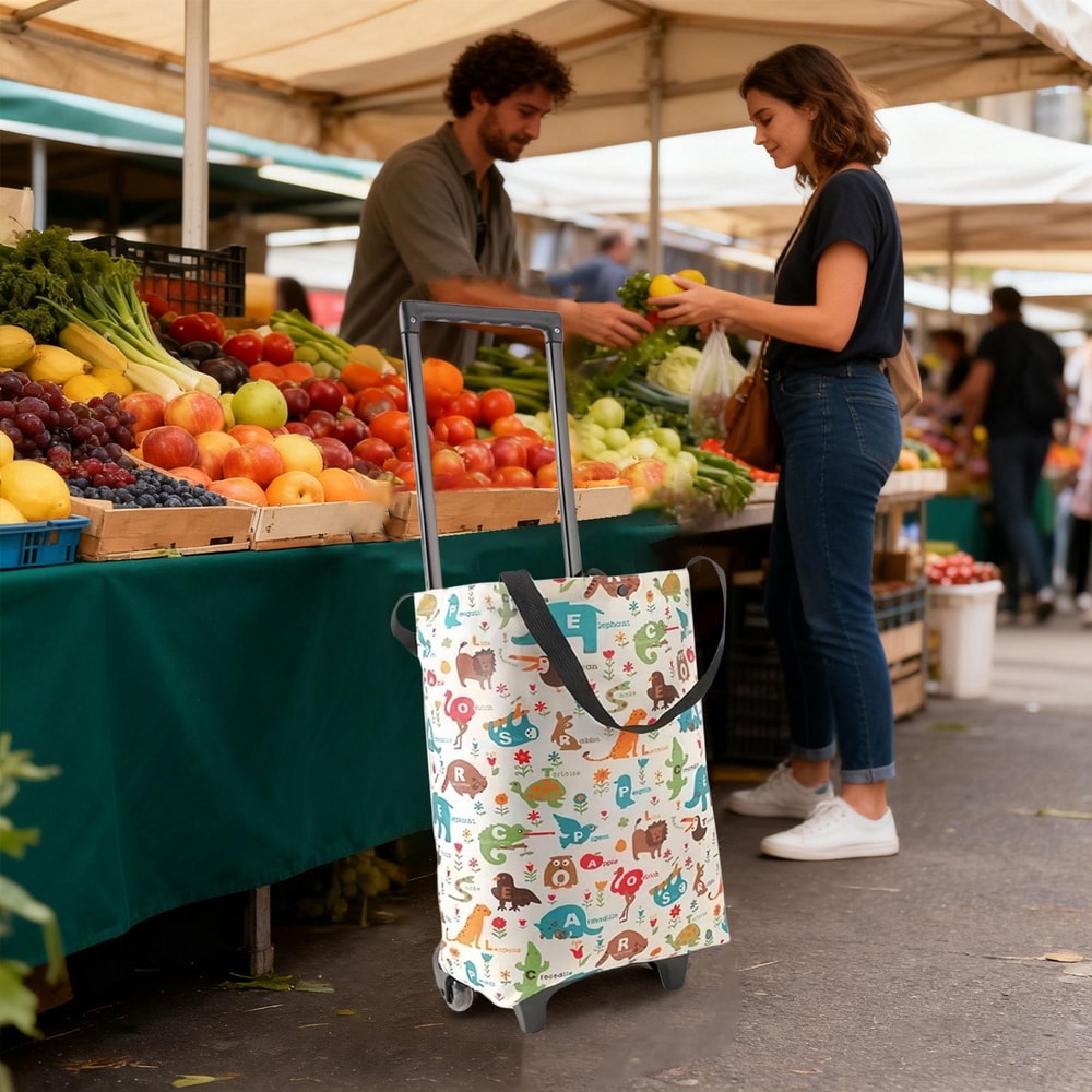 Foldable Shopping Cart Rolling Tote Bag Reusable Grocery Trolley for Travel, Market and Beach