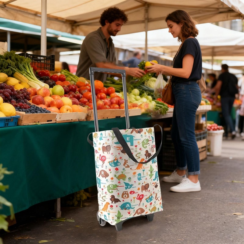 Foldable Shopping Cart Rolling Tote Bag Reusable Grocery Trolley for Travel, Market and Beach