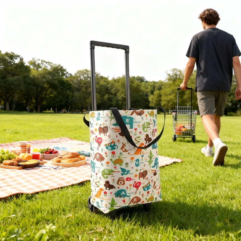 Foldable Shopping Cart Rolling Tote Bag Reusable Grocery Trolley for Travel, Market and Beach