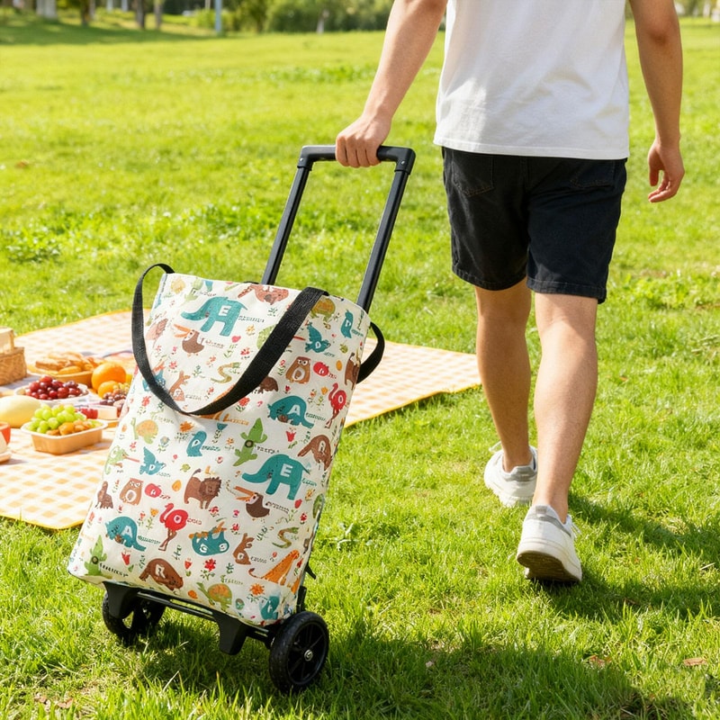 Foldable Shopping Cart Rolling Tote Bag Reusable Grocery Trolley for Travel, Market and Beach