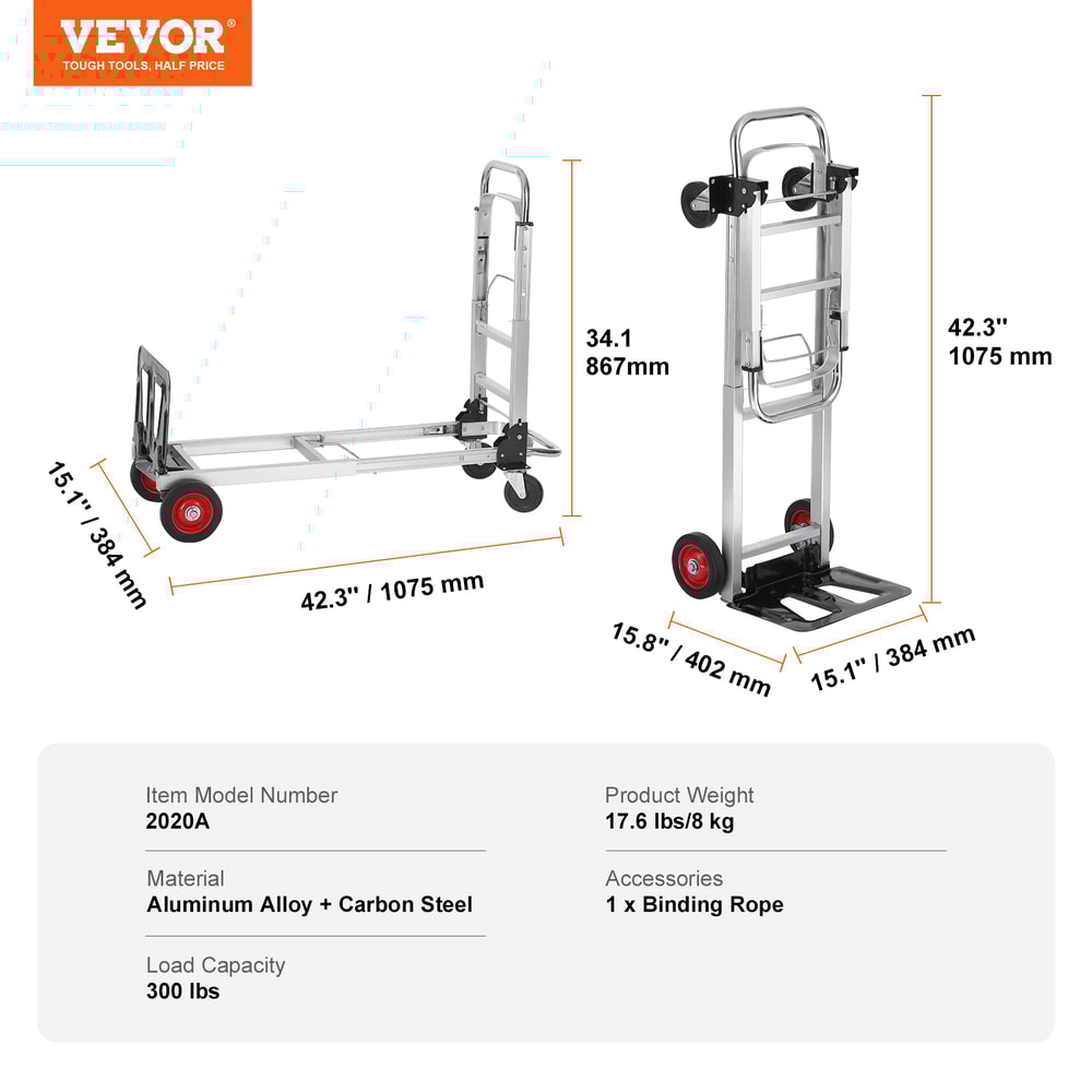 Folding Hand Truck Portable Utility Dolly Cart for Moving, Travel and Warehouse Use