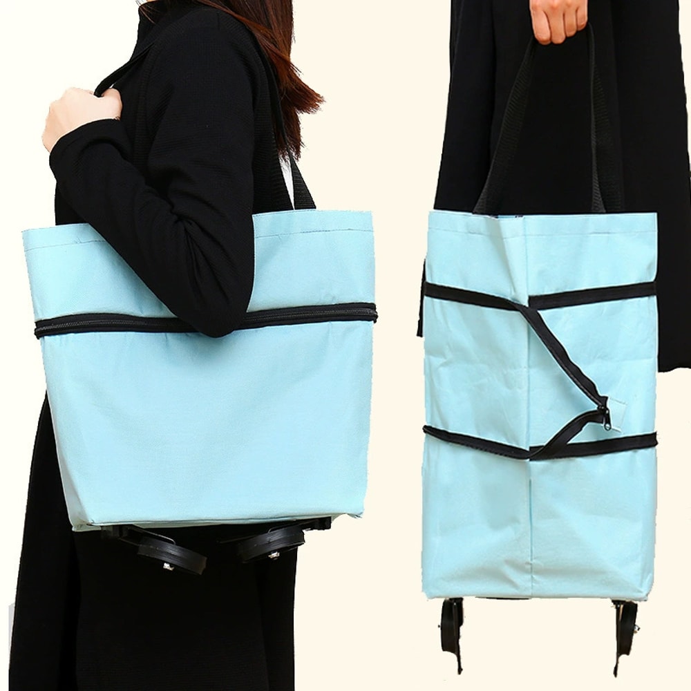 Foldable Shopping Cart Bag With Wheels Waterproof Rolling Grocery Tote 2