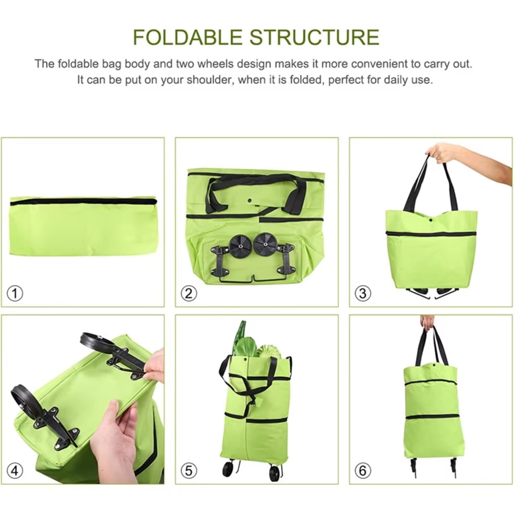 Foldable Shopping Cart Bag With Wheels Waterproof Rolling Grocery Tote 4
