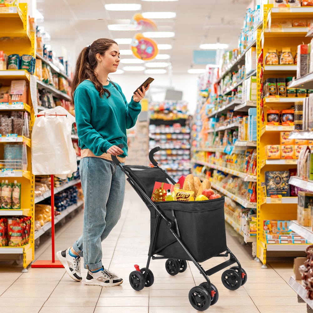 Folding Shopping Cart Pet Stroller With Removable Basket 1