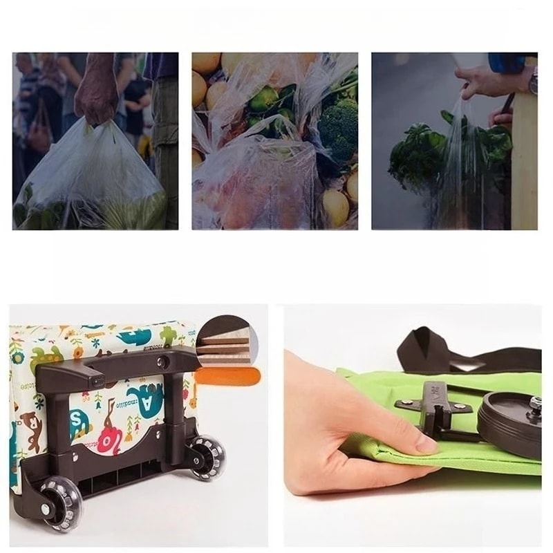 Foldable Shopping Cart With Wheels Portable Grocery Trolley Bag 2