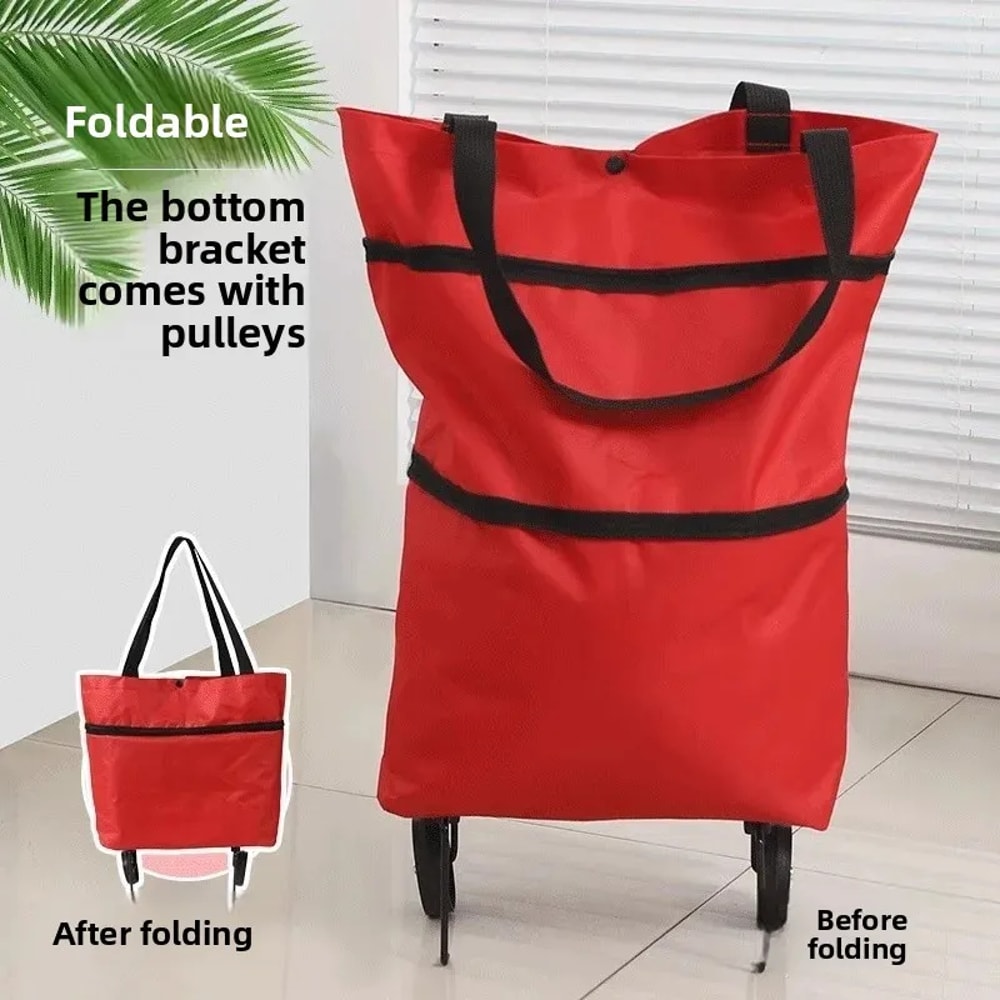Foldable Shopping Trolley Bag with Wheels Waterproof Grocery Cart