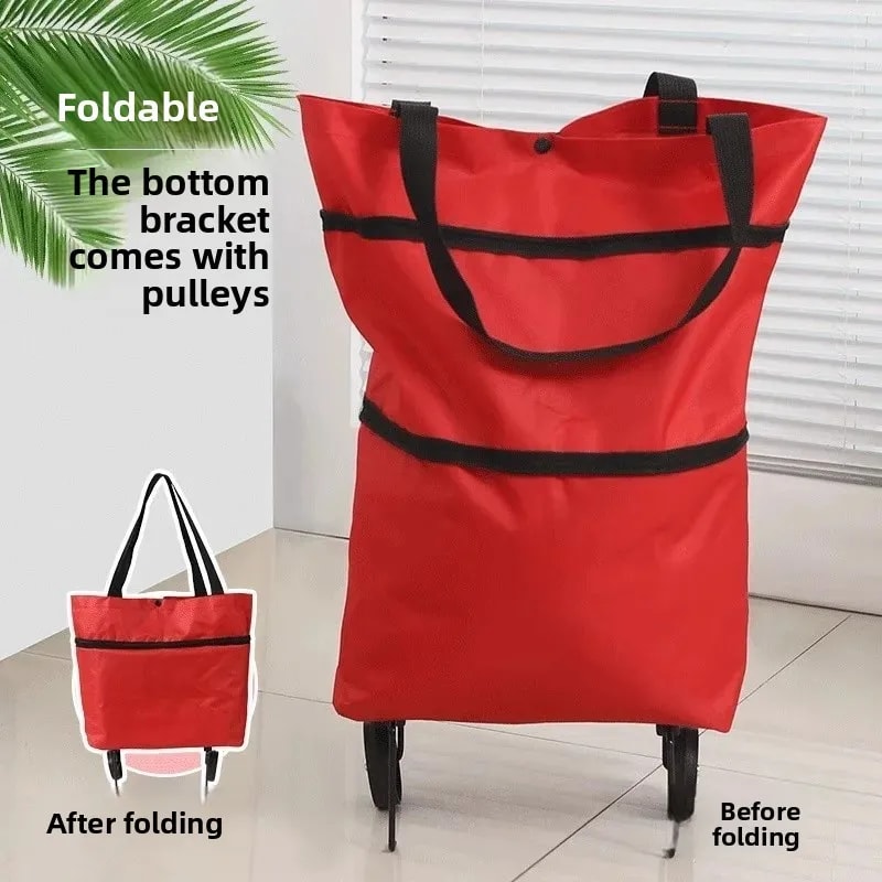 Foldable Shopping Trolley Bag with Wheels Waterproof Grocery Cart