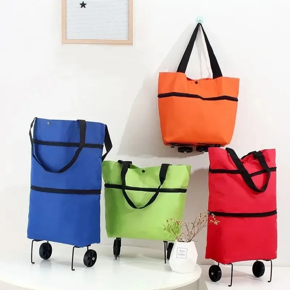 Foldable Shopping Trolley Bag with Wheels Waterproof Grocery Cart
