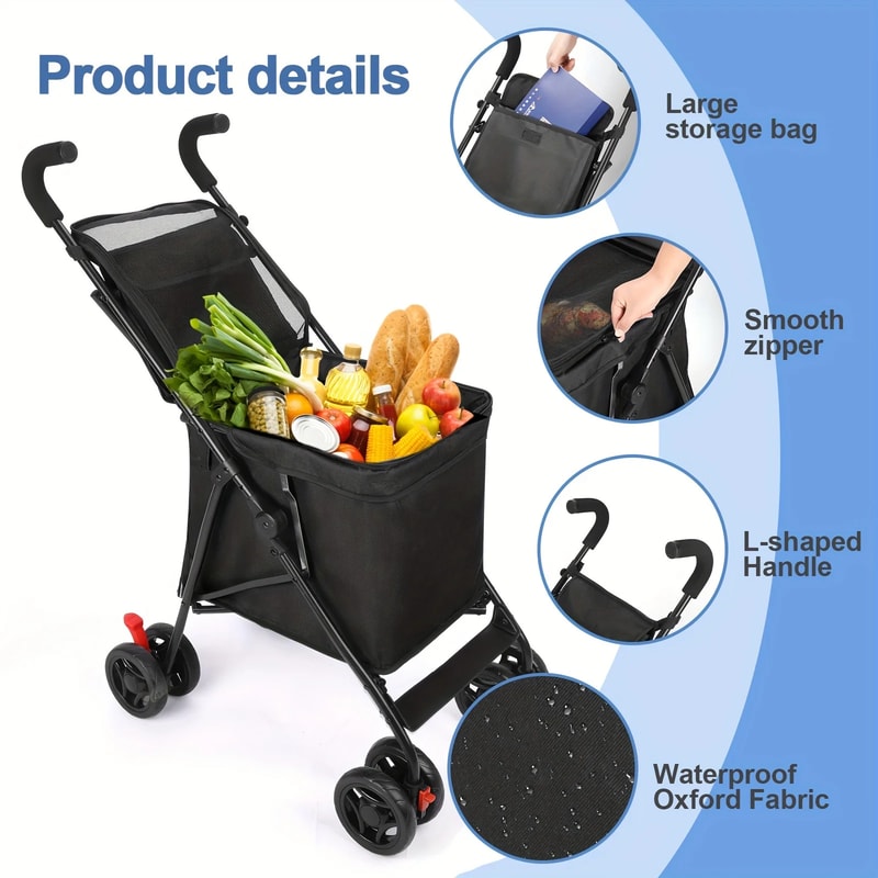 Folding Shopping Cart with Wheels Lightweight Collapsible Grocery and Pet Utility Cart