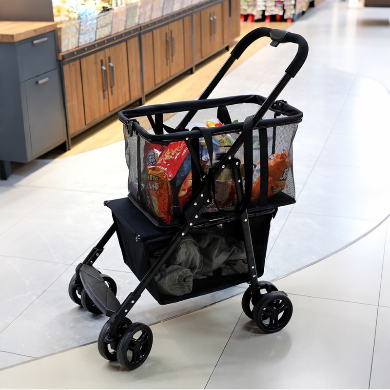 Foldable Shopping Cart with Removable Basket and Wheels for Groceries Laundry Camping
