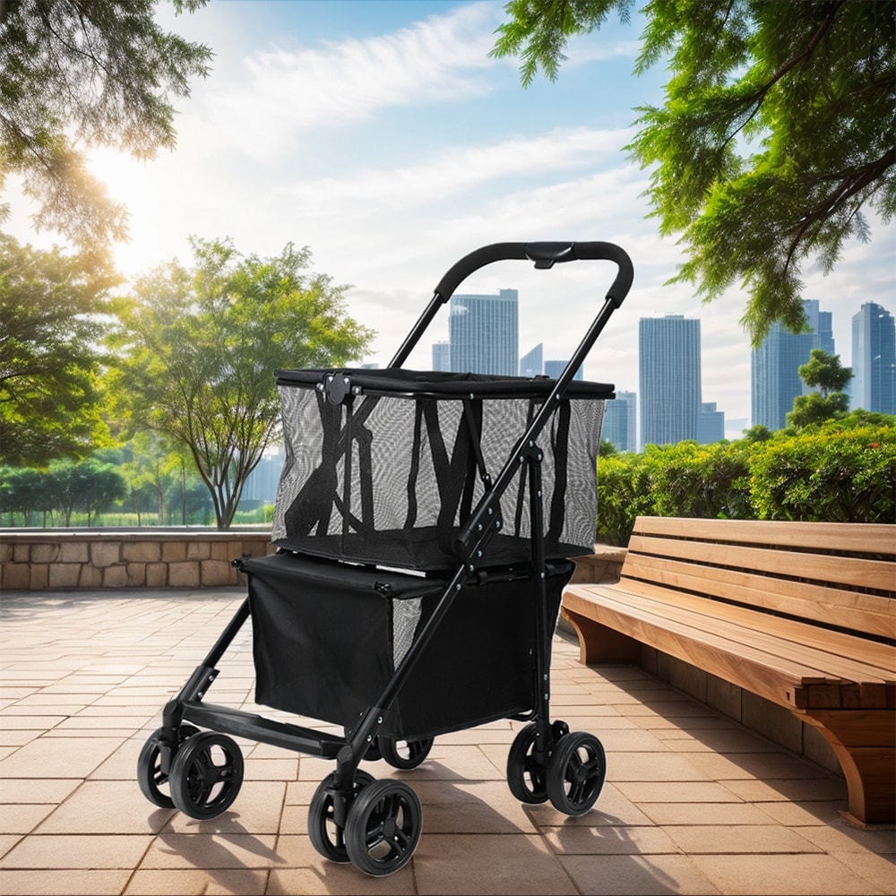 Foldable Shopping Cart with Removable Basket and Wheels for Groceries Laundry Camping