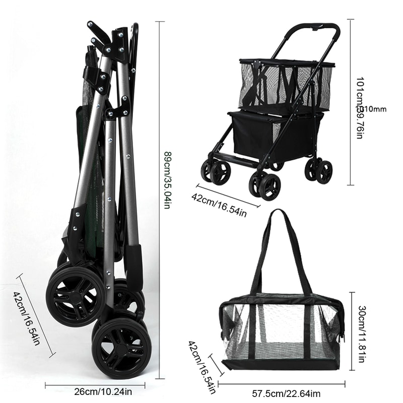 Foldable Shopping Cart with Removable Basket and Wheels for Groceries Laundry Camping