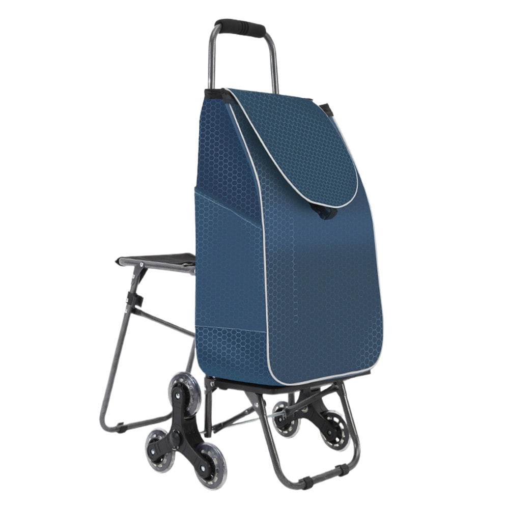 Foldable Stair Climbing Cart with Seat and Waterproof Bag for Groceries, Laundry and Travel