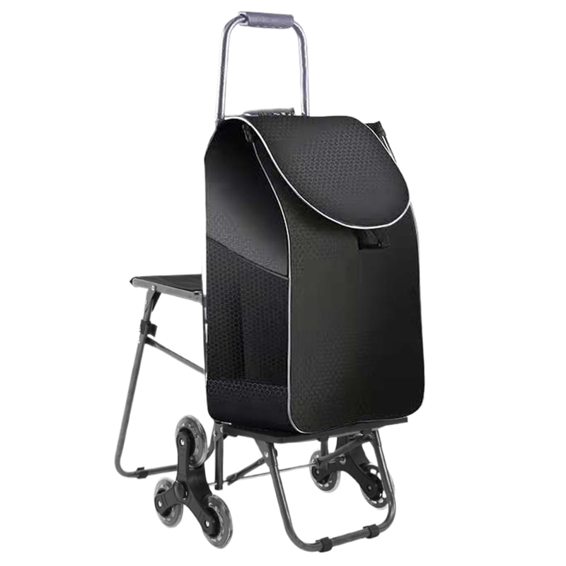Foldable Stair Climbing Cart with Seat and Waterproof Bag for Groceries, Laundry and Travel