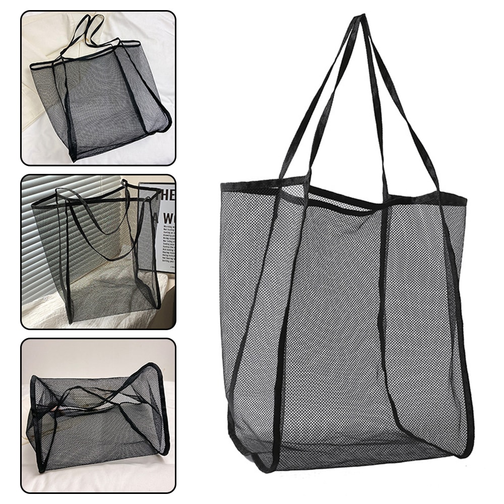Mesh Beach Bag Transparent Tote Large Capacity Lightweight Shoulder Bag