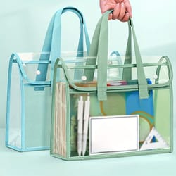 large clear tote bag waterproof transparent pvc tote bag with mesh pocket and reinforced handles